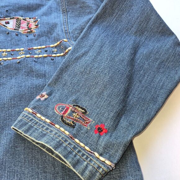Chico's Design 100% Cotton Size 3, Blue Denim Embroidery, A Few Embroidery Flaws - Picture 14 of 16